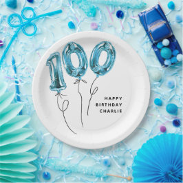 Prato De Papel Festa de Aniversário de 100 Balões Azuis Mínimos 1