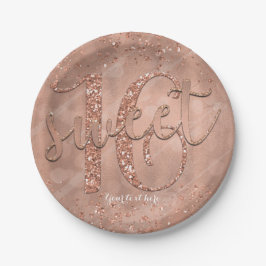 Prato De Papel Festa de Aniversário de 16 Anos com Brilho de Ouro