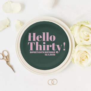 Prato De Papel Festa de aniversário de 30 anos moderna rosa com t