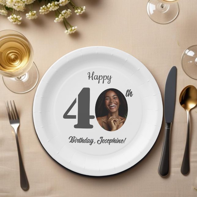 Prato De Papel Festa de Aniversário de 40 Anos Foto Ousada (Criador carregado)