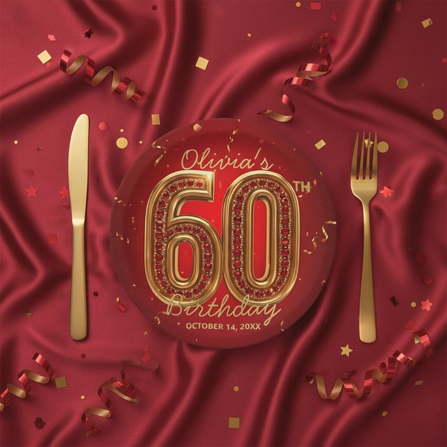 Prato De Papel Festa de Aniversário de 60 Anos com Joia de Rubi G (Criador carregado)