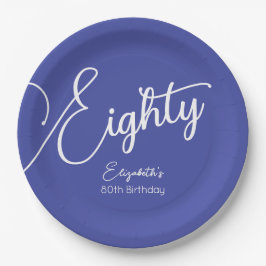 Prato De Papel Festa de aniversário de 80 de Lavanda de Script Si