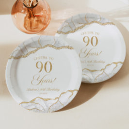 Prato De Papel Festa de aniversário de 90 de Agate Dourado Elegan