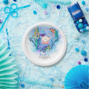 Prato De Papel Festa de aniversário de bebês de animais do mar oc