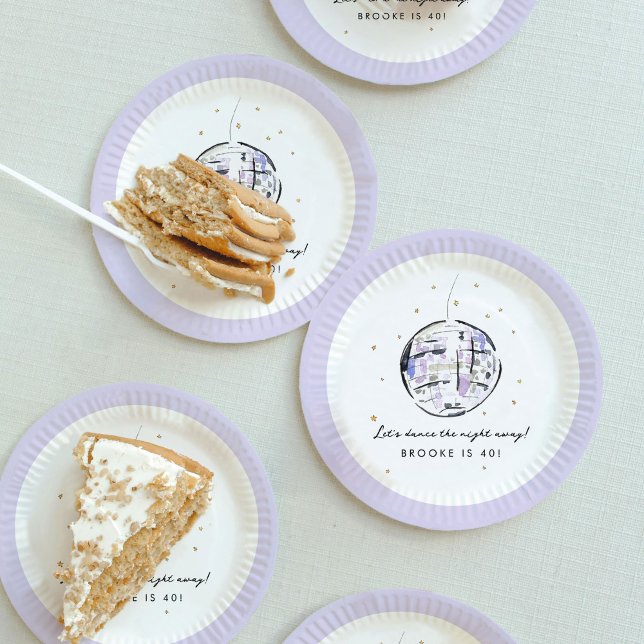 Prato De Papel Festa de aniversário de Bola de Disco de Aquarela (Fabulous watercolor painted disco ball personalized paper party plates.)