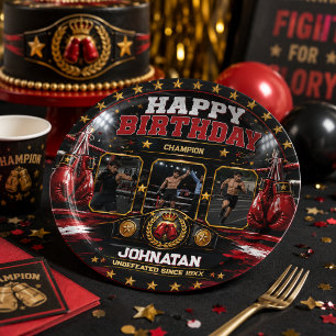 Prato De Papel Festa de Aniversário de Boxe Personalizada Foto Ca