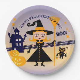 Prato De Papel Festa de aniversário de bruxa de fantasia do Hallo