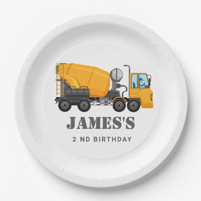 Prato De Papel Festa de aniversário de Caminhão de Construção (Frente)