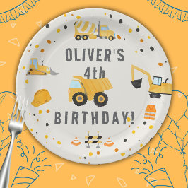 Prato De Papel Festa de aniversário de Caminhões de Construção