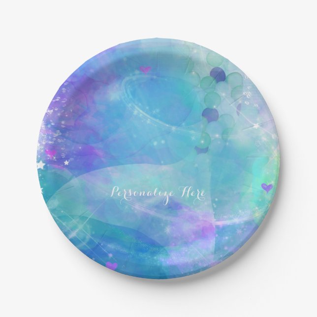 Prato De Papel Festa de aniversário de Cauda de Sereia de Aquarel (Frente)