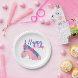 Prato De Papel Festa de aniversário de Cavalo Mágico Rosa Púrpura