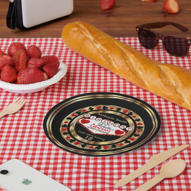 Prato De Papel Festa de aniversário de Chip Poker Red Casino (Piquenique)