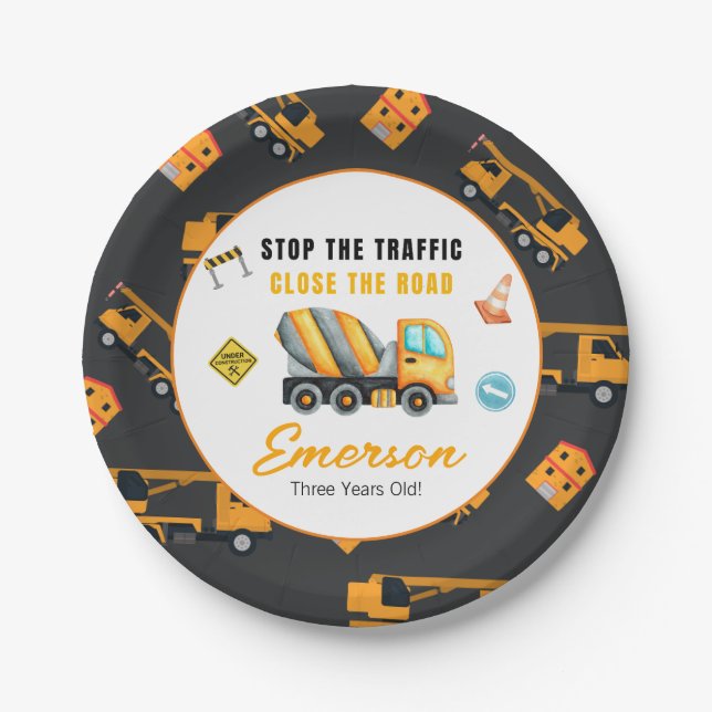 Prato De Papel Festa de aniversário de construção (Frente)