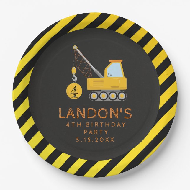 Prato De Papel Festa de aniversário De Construção Fecha A Estrada (Frente)