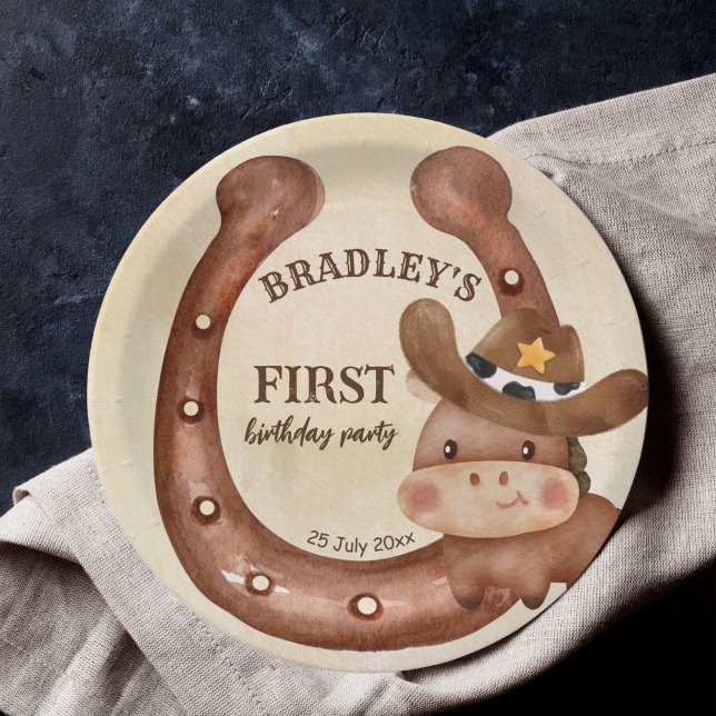 Prato De Papel Festa de aniversário de cowboy cavalo de chapéu (Criador carregado)