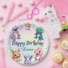 Prato De Papel Festa de aniversário de criança da escola de dinos