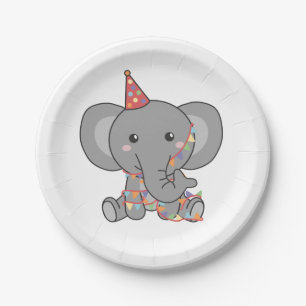 Prato De Papel Festa de Aniversário de criança de Elefante de Cor