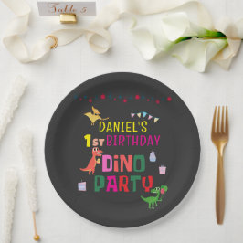 Prato De Papel Festa de aniversário de Dino Dinossaur Moderno e B