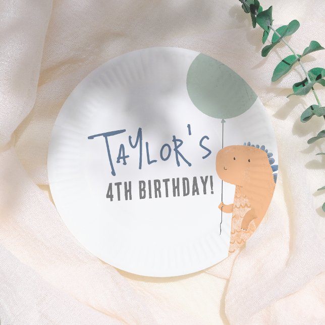 Prato De Papel Festa de aniversário de Dinossauro e Balão desenha (Criador carregado)