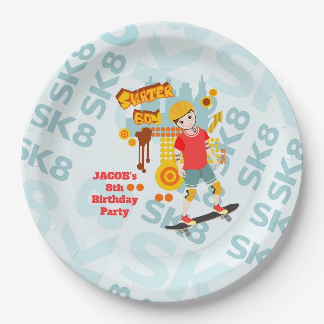 Prato De Papel Festa de aniversário de Diversão do Parque do skat (Frente)