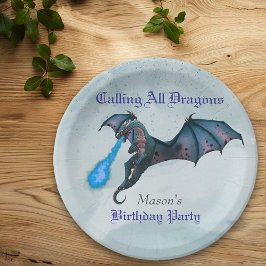 Prato De Papel Festa de aniversário de Dragão Azul