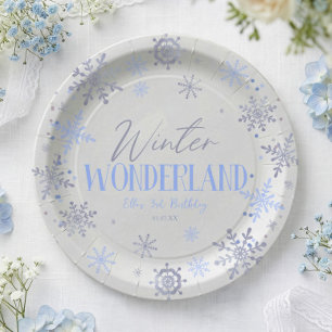 Prato De Papel Festa de aniversário de flocos de neve azul da Won