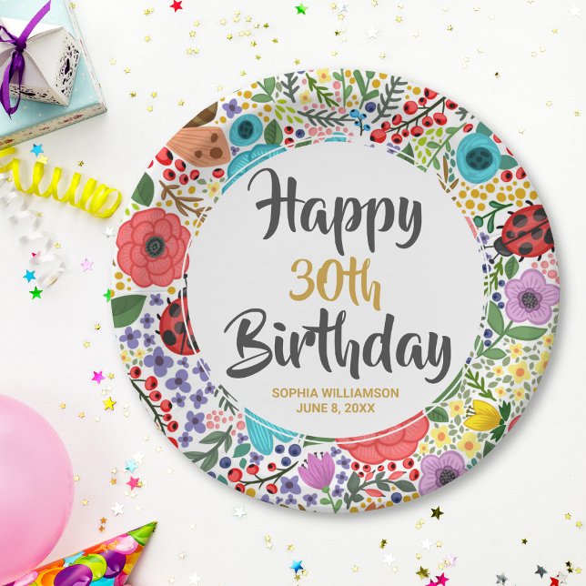 Prato De Papel Festa de aniversário de Flor Qualquer Nome de Idad (Criador carregado)