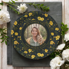 Prato De Papel Festa de aniversário de Flores Amarelas Elegantes