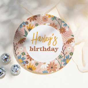 Prato De Papel Festa de aniversário de Garota de Flor Selvagem de