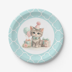 Prato De Papel Festa de Aniversário de Gatinho Pastel Fofo 