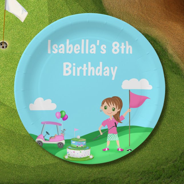 Prato De Papel Festa de Aniversário de Golfe da Menina Chibi Par- (Criador carregado)