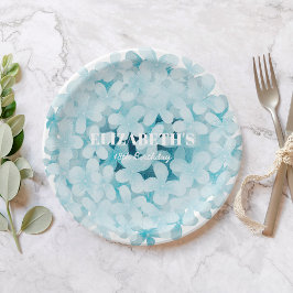 Prato De Papel Festa de aniversário de Hydrangeas Azul Elegante M
