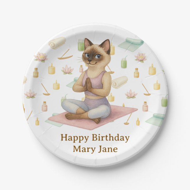 Prato De Papel Festa de aniversário de ioga para amantes de gatos (Frente)