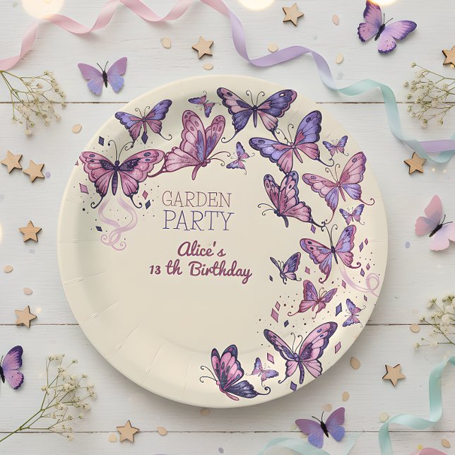Prato De Papel Festa de aniversário de jardim com borboletas (Criador carregado)