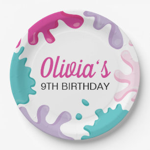 Prato De Papel Festa de aniversário de lodo rosa