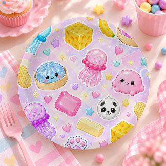 Prato De Papel Festa de Aniversário de Menina com Cute Kawaii Squ
