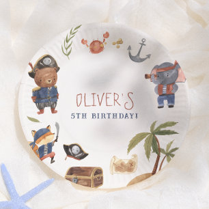 Prato De Papel Festa de Aniversário de Menino com Animais Piratas