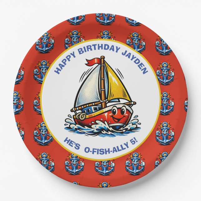 Prato De Papel Festa de Aniversário de Menino com Tema de Iate Ma (Frente)