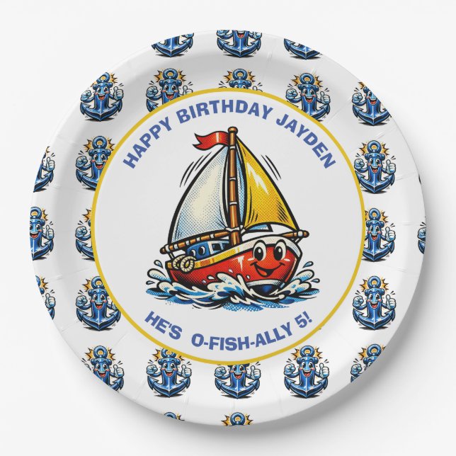 Prato De Papel Festa de Aniversário de Menino com Tema de Iate Ma (Frente)