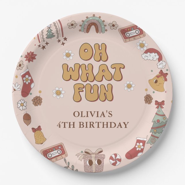 Prato De Papel Festa de aniversário de Natal Retro Rainbow Groovy (Frente)