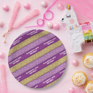 Prato De Papel Festa de aniversário de Nome e Idade Roxo Celta