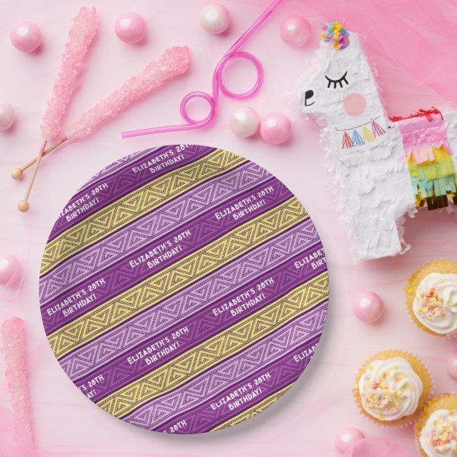 Prato De Papel Festa de aniversário de Nome e Idade Roxo Celta (Festa)