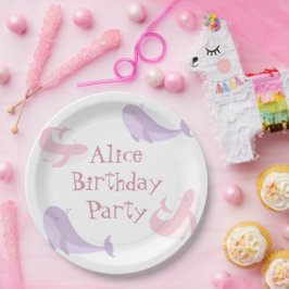 Prato De Papel Festa de aniversário de peixes do Oceano Lilac-Ros