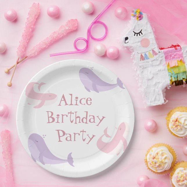 Prato De Papel Festa de aniversário de peixes do Oceano Lilac-Ros (Festa)