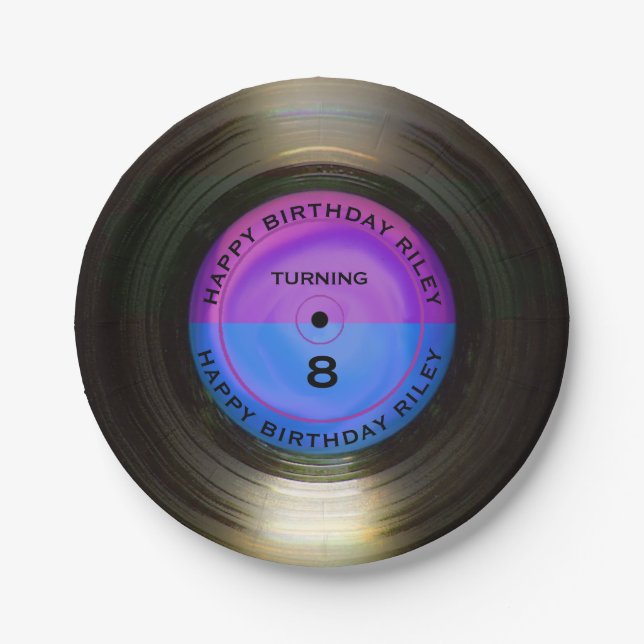 Prato De Papel Festa de aniversário de Registro de Vinilo Retro P (Frente)