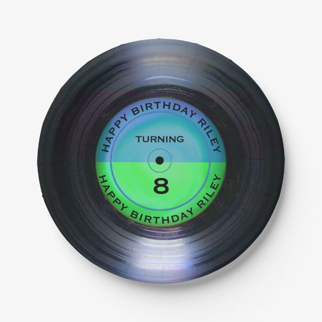 Prato De Papel Festa de aniversário de Registro de Vinilo Retro P (Frente)