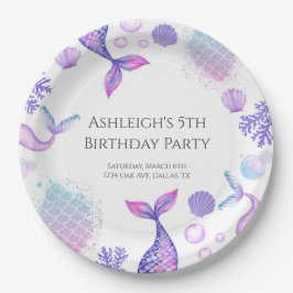 Prato De Papel Festa de aniversário de Sereia Roxa