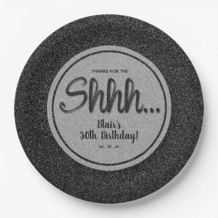 Prato De Papel Festa de aniversário de SURPRESA com brilho preto