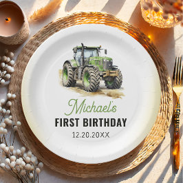 Prato De Papel Festa de aniversário de Trator de Aquarela