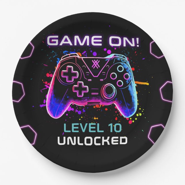 Prato De Papel Festa de aniversário de videogame (Frente)